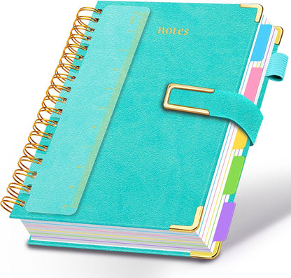 Hardcover Spiral Notebook College Ruled, 8"x10" Leather Journal Notebook with Magnetic Closure, 300 Pages 5 Subject Notebook with Dividers Tabs Journal for Women Men, Work, School(Rose Red)