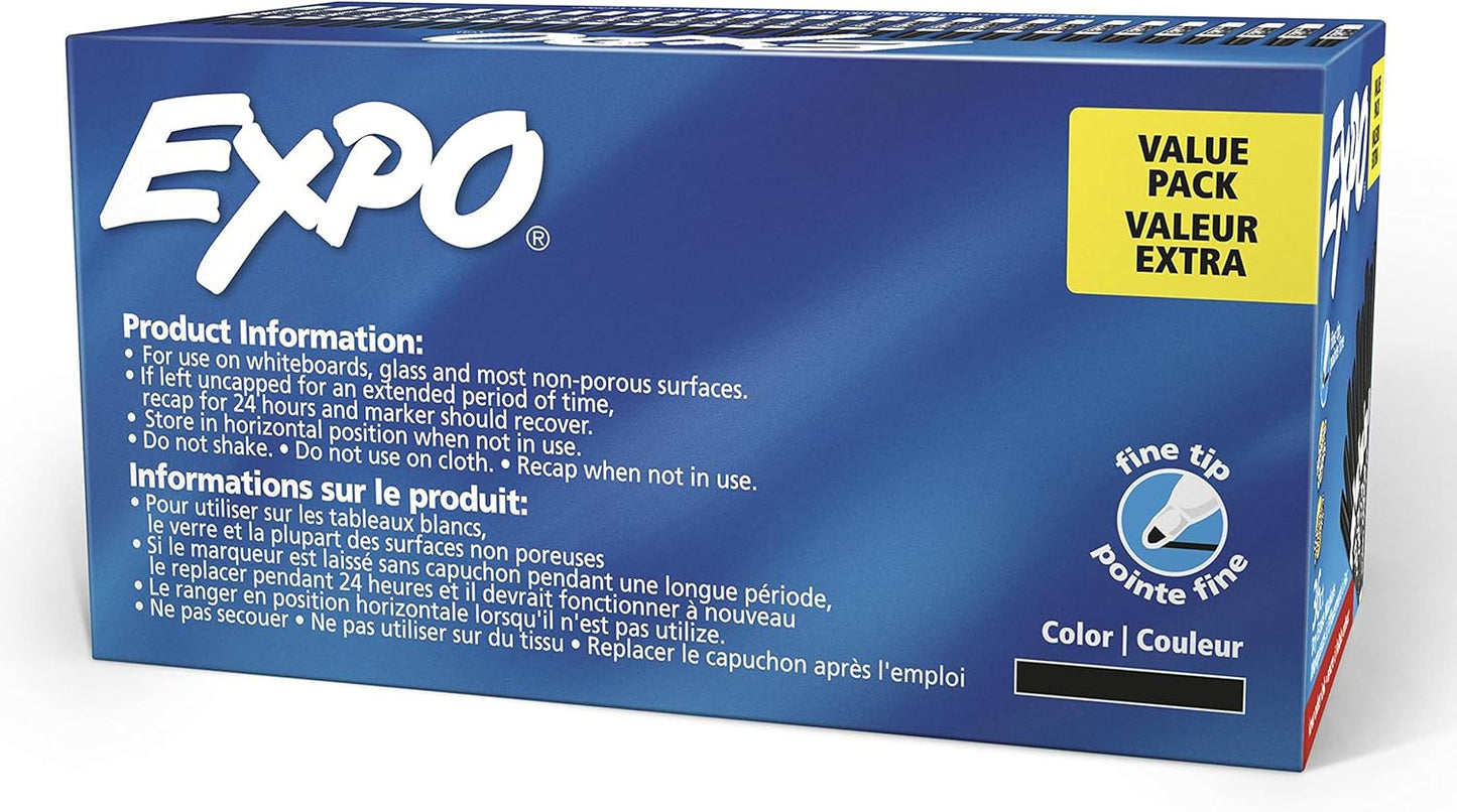 EXPO Dry Erase Markers, Low Odor Ink, Black, Fine Tip, 40 Count - Whiteboard, Calendar, Organization, Essential Supplies for Office, School, Classroom, Teachers