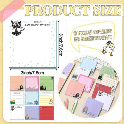 9 Pads Wildflower Sticky Notes 3x3 Inch Cute Self Stick Notepads Notes Adhesive Memo Pad Office Decor Gifts for Students School Teacher Meeting Office Supplies