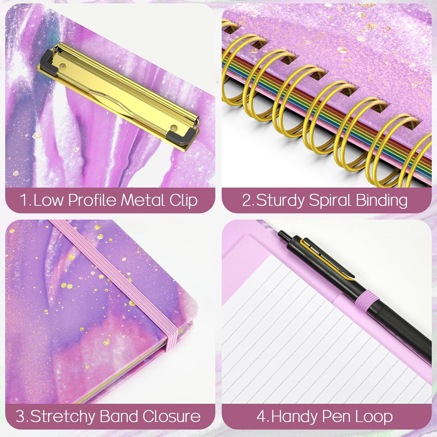 Sooez Clipboard with Refillable Notepad, Clipboard Folder with 10 Storage Pockets for Letter Size, Spiral Clipboard Notebook, Cute Portfolio for School Office Nursing
