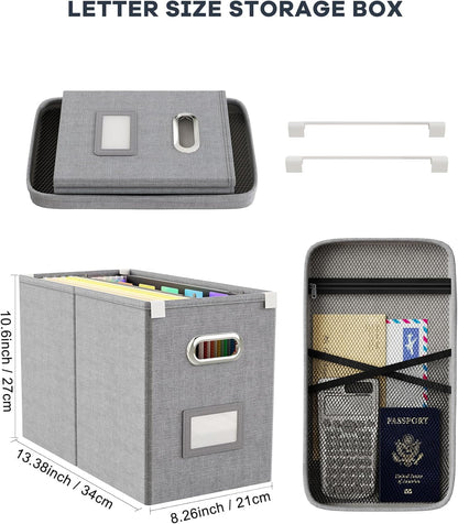 Oterri File Organizer Box with Lid, Hanging Filing File Box with Mesh Pocket, Document Organizer Box for Letter Files, Portable Storage Box with Smooth Sliding Rail for Office&Home (1 PCS, Beige)