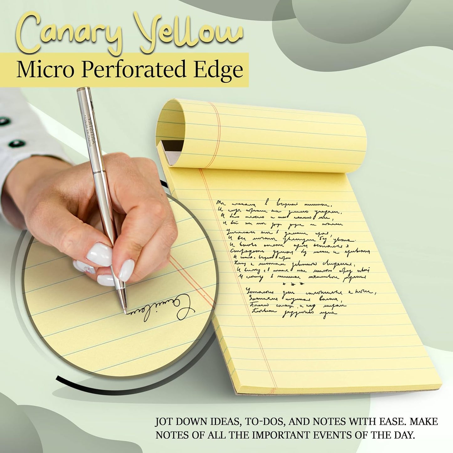 Yellow Legal Notepads 5x8, Pack of 6 - legal Ruled Writing Pad. Perforated Edge. Canary Yellow, Universal, Junior Size, 50 sheets per Pad. By Enday