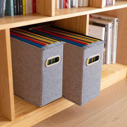 4 Pack Letter Size File Storage Box Collapsible, Fabric Hanging File Folders Organizer, Portable Office Document Holder with Metal Handle, Smooth PVC Rails, Beige