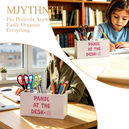 Don't Overthink It Inspirational Pencil Pen Holder for Desk, Pink Positive Affirmations Wooden Box Sign Pen Holder Organizer for Home Office School Desk Accessories