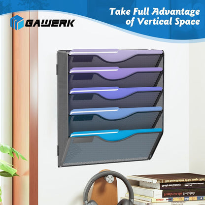 Gawerk 10-Tier Wall File Organizer Hanging Wall File Holder Wall Mount Paper Folder Organize, Mesh Magazine Document Mail Organizer Wall Organizer for Office School Home, Black