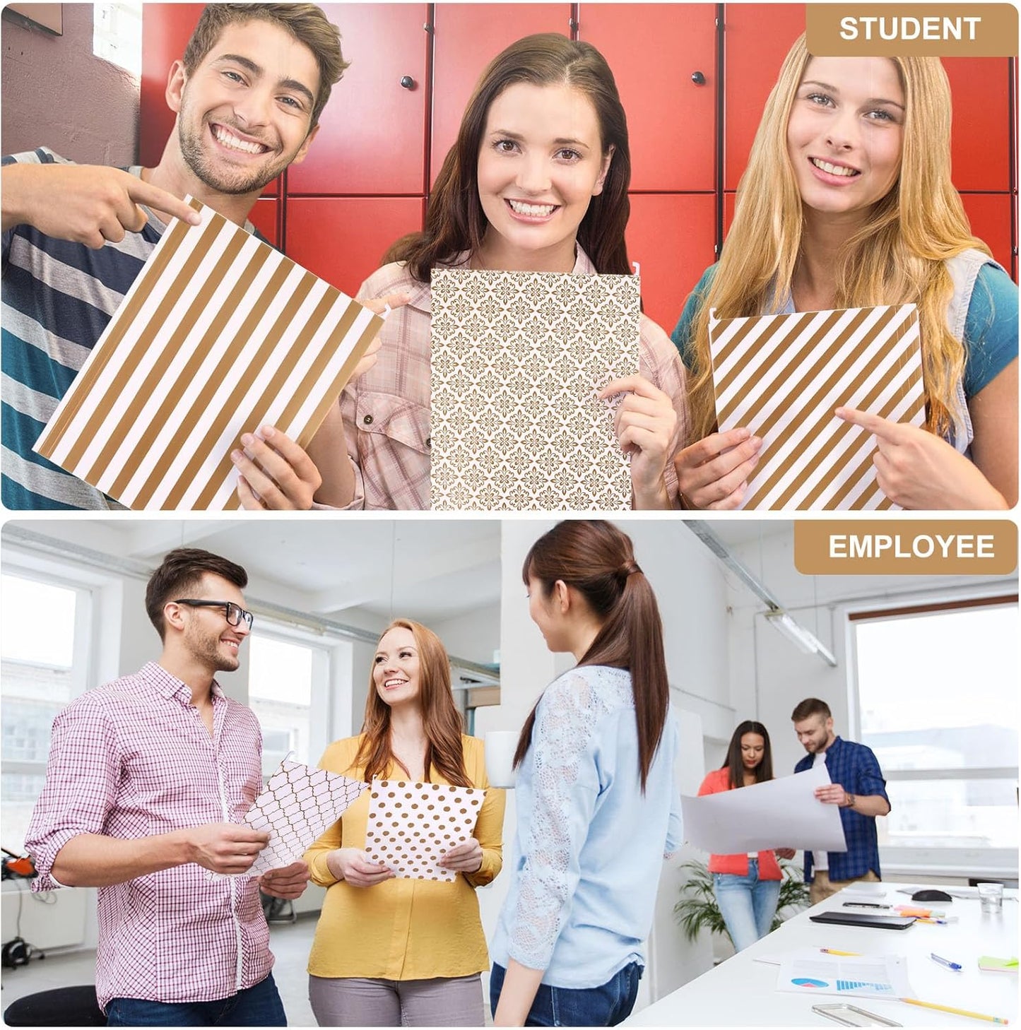 Estune 32 Pcs Decorative Hanging File Folders Letter Size Cabinet File Folders Organizers with 1/5 Cut Adjustable Tabs for Office Desk School Filing Cabinet Home(Gold Stripe)