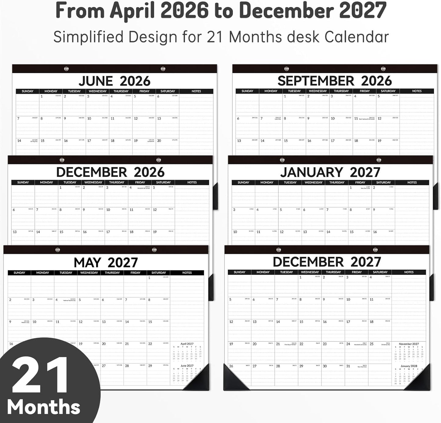 Forvencer Desk Calendar 2026-2027, 21 Months Calendar Runs from April 2026 to December 2027, 17" x 12" Large 2026 Wall Calendar Monthly Planner with Plastic Cover for Home School Office