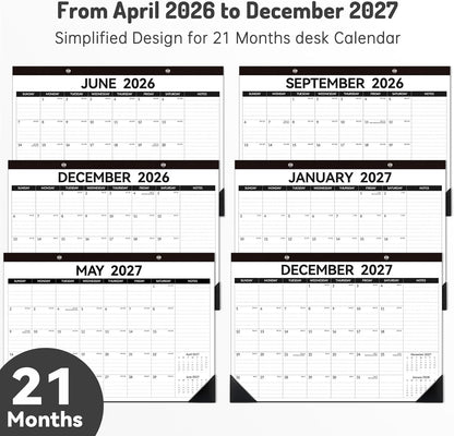 Forvencer Desk Calendar 2026-2027, 21 Months Calendar Runs from April 2026 to December 2027, 17" x 12" Large 2026 Wall Calendar Monthly Planner with Plastic Cover for Home School Office