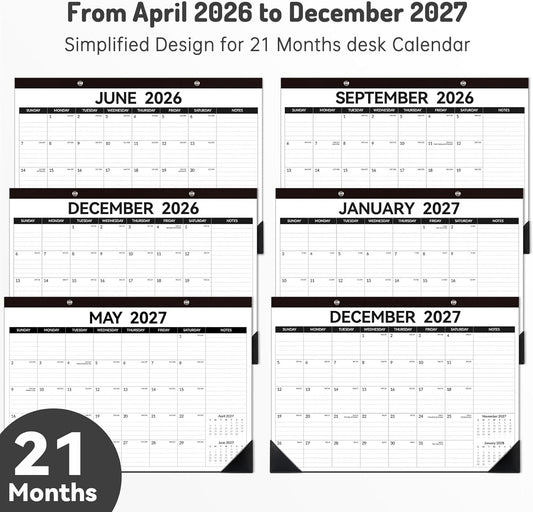 Forvencer Desk Calendar 2026-2027, 21 Months Calendar Runs from April 2026 to December 2027, 17" x 12" Large 2026 Wall Calendar Monthly Planner with Plastic Cover for Home School Office