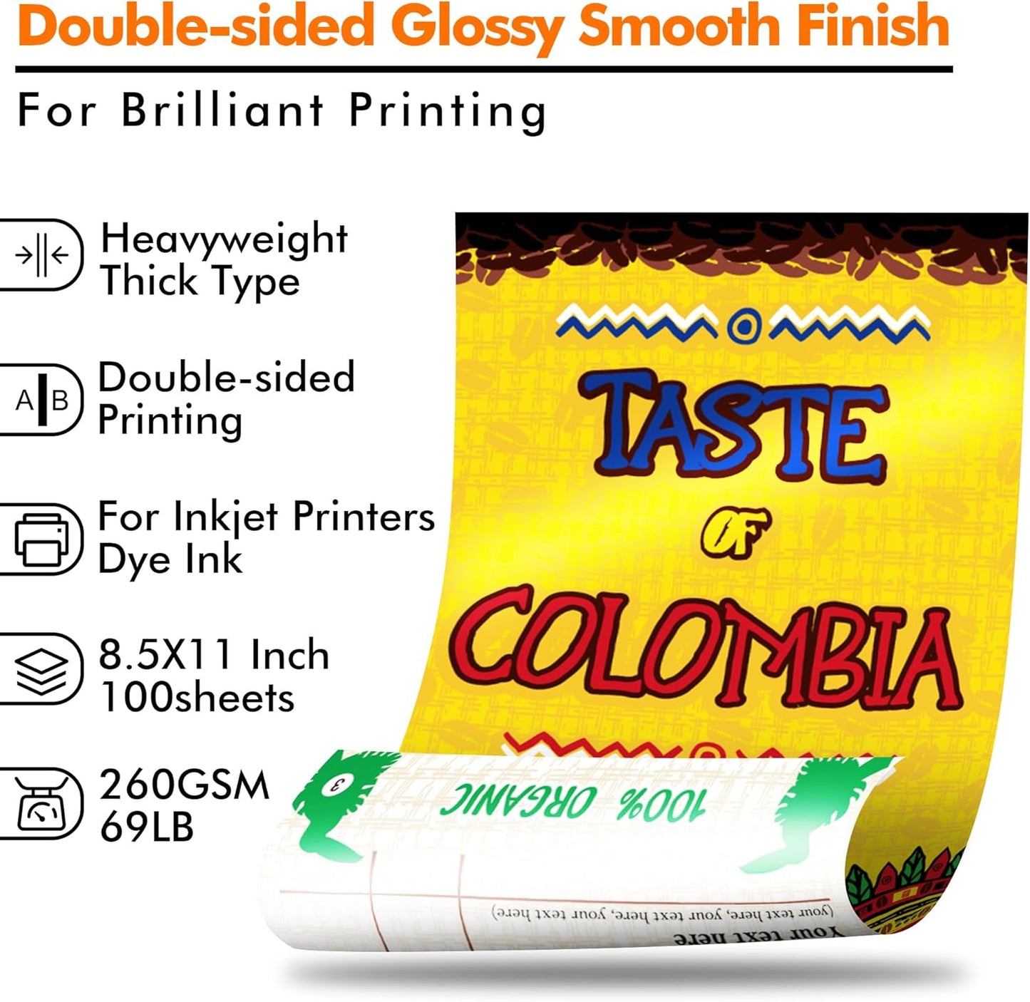 Koala Thick Photo Paper 8.5x11 Inches Heavyweight Double Sided High Glossy 100 Sheets 260gsm only Compatible with Inkjet Printer