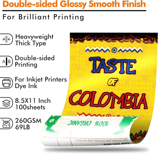 Koala Thick Photo Paper 8.5x11 Inches Heavyweight Double Sided High Glossy 100 Sheets 260gsm only Compatible with Inkjet Printer