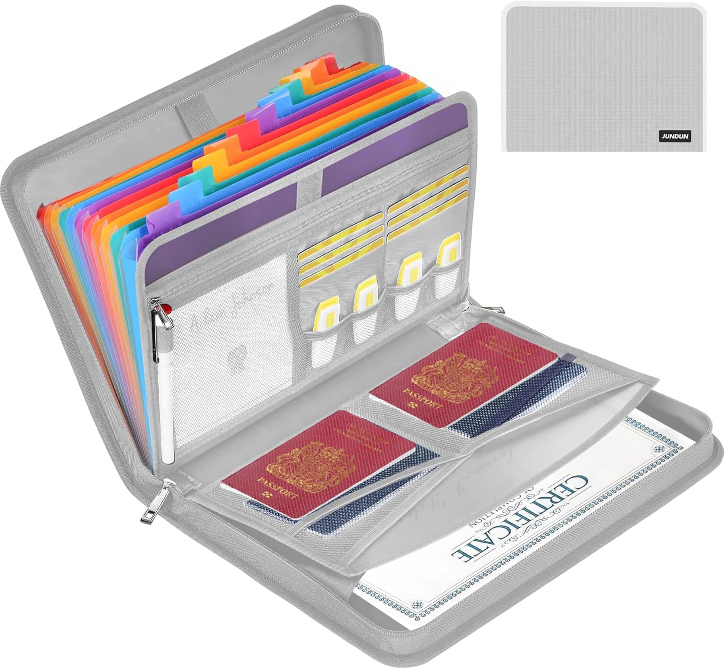 JUNDUN Accordion File Organizer - Fireproof Accordion Folder with Zipper & Labels - 13 Pocket Expanding File Folder with Multi-Pockets Document Organizer Folder for Letter A4 Files | Receipt and More