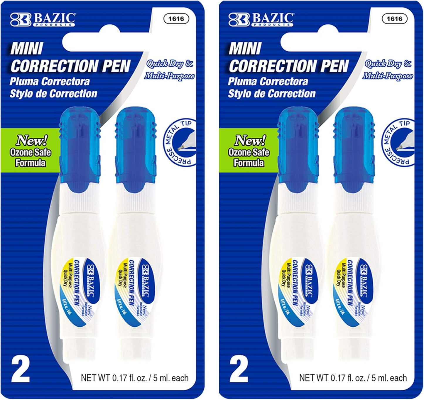BAZIC Products Correction Pen – Corrections Fluid, Precise Metal Tip White Out, Ideal for School & Office Supplies, Alternative to Correction Solution, 2/Pack, 1-Pack