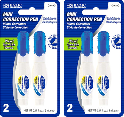 BAZIC Products Correction Pen – Corrections Fluid, Precise Metal Tip White Out, Ideal for School & Office Supplies, Alternative to Correction Solution, 2/Pack, 1-Pack