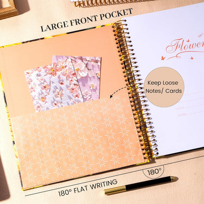 CAGIE Spiral Notebook Journal 8.5 x 11 Hardcover Notebooks College Ruled with Large Pockets Aesthetic Floral Note Book Spiral Bound Notebooks for Work Note Taking Women Writing School, 200 Pages