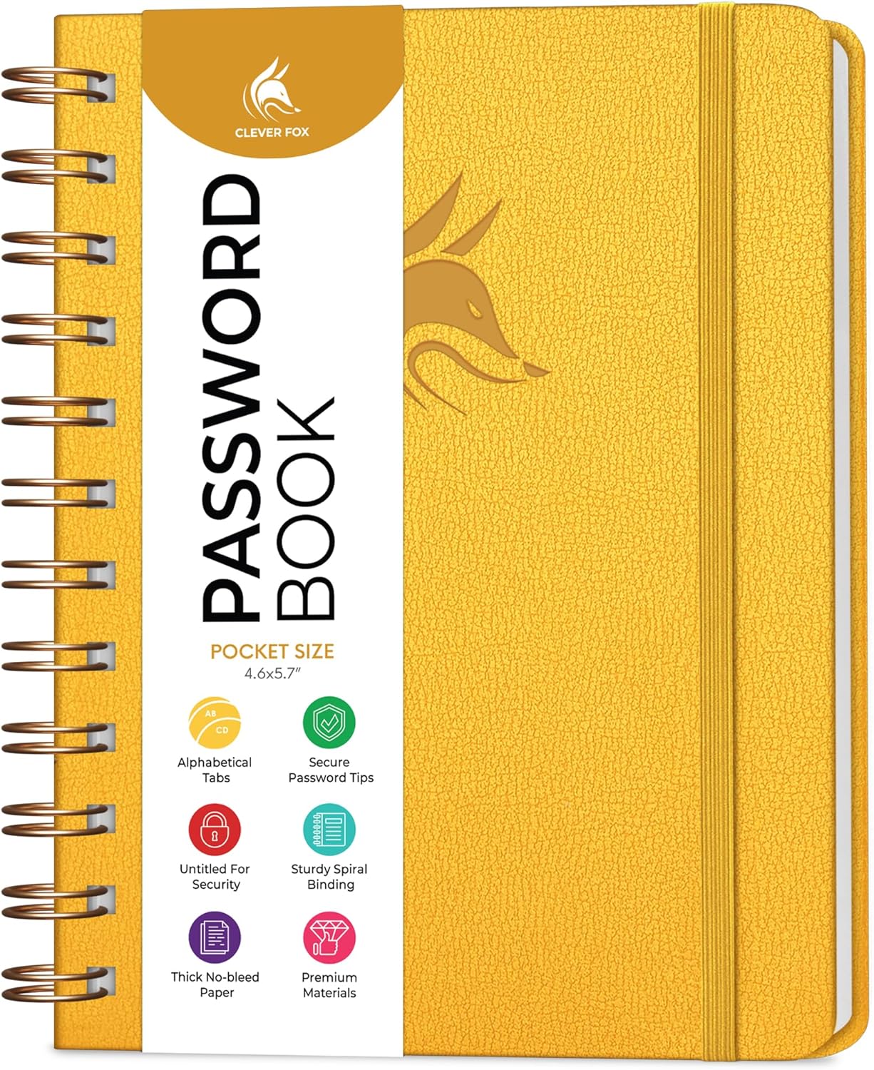 Clever Fox Password Book Spiral – Internet Address & Password Organizer with Laminated Alphabetical Tabs – Password Keeper Journal – Hardcover, Medium Size, 6.1x7.7” (Mystic Blue)
