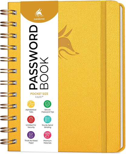 Clever Fox Password Book Spiral – Internet Address & Password Organizer with Laminated Alphabetical Tabs – Password Keeper Journal – Hardcover, Medium Size, 6.1x7.7” (Mystic Blue)