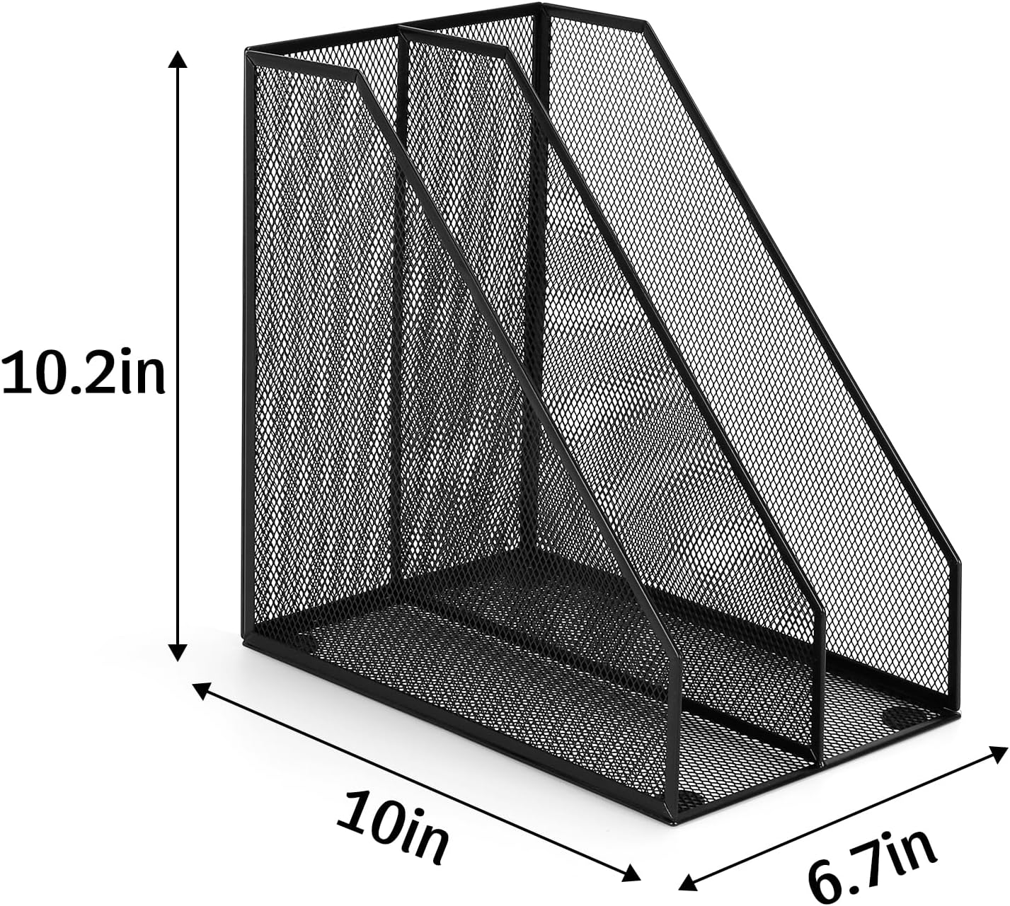 Carperipher Metal Mesh Magazine File Holder, 2 Pcs Desk Document Organizer, 2 Compartments Desk Organizers, Mesh Desktop Organizer and Storage, Black