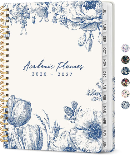 Planner 2026-2027, Academic Year Monthly and Weekly Calendar Planner, Jul 2026 - Jun 2027, Hardcover Teacher Student Planning Agenda book with Tabs, Perfect for School Office Supplies, 6.3" x 8.5" - Wildflowers