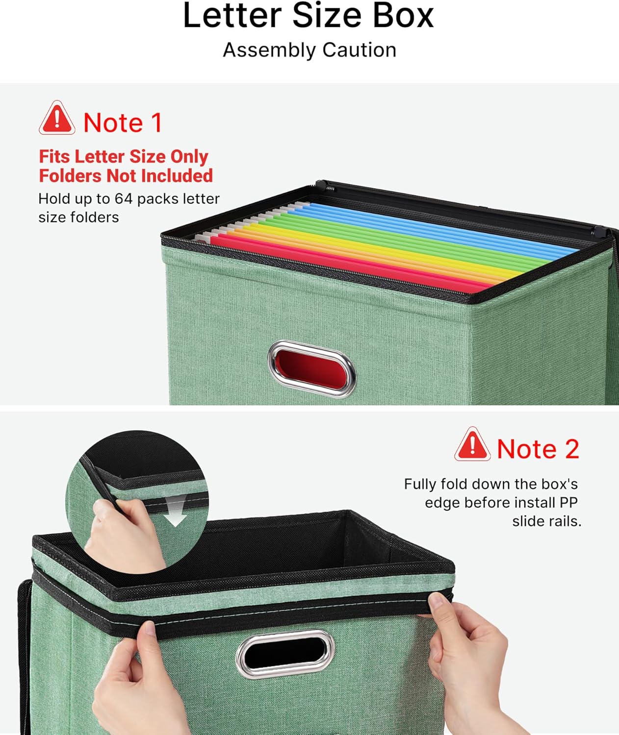 Oterri 2 Pack File Organizer Boxes with Lids, File Box with Mesh Pockets, Document Organizer Box for File Folders Letter Size, Zippers Filing Box for Home, Office, School (Green, Without Folders)