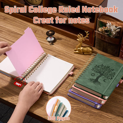 Ovesmusl Hardcover Spiral Notebook 8.5" x 11" with 5 Removable Dividers 300 Pages Leather 5 Subject Notebook College Ruled 100GSM Large Spiral Notebooks for Work Thick Lined Journal for Women, Green