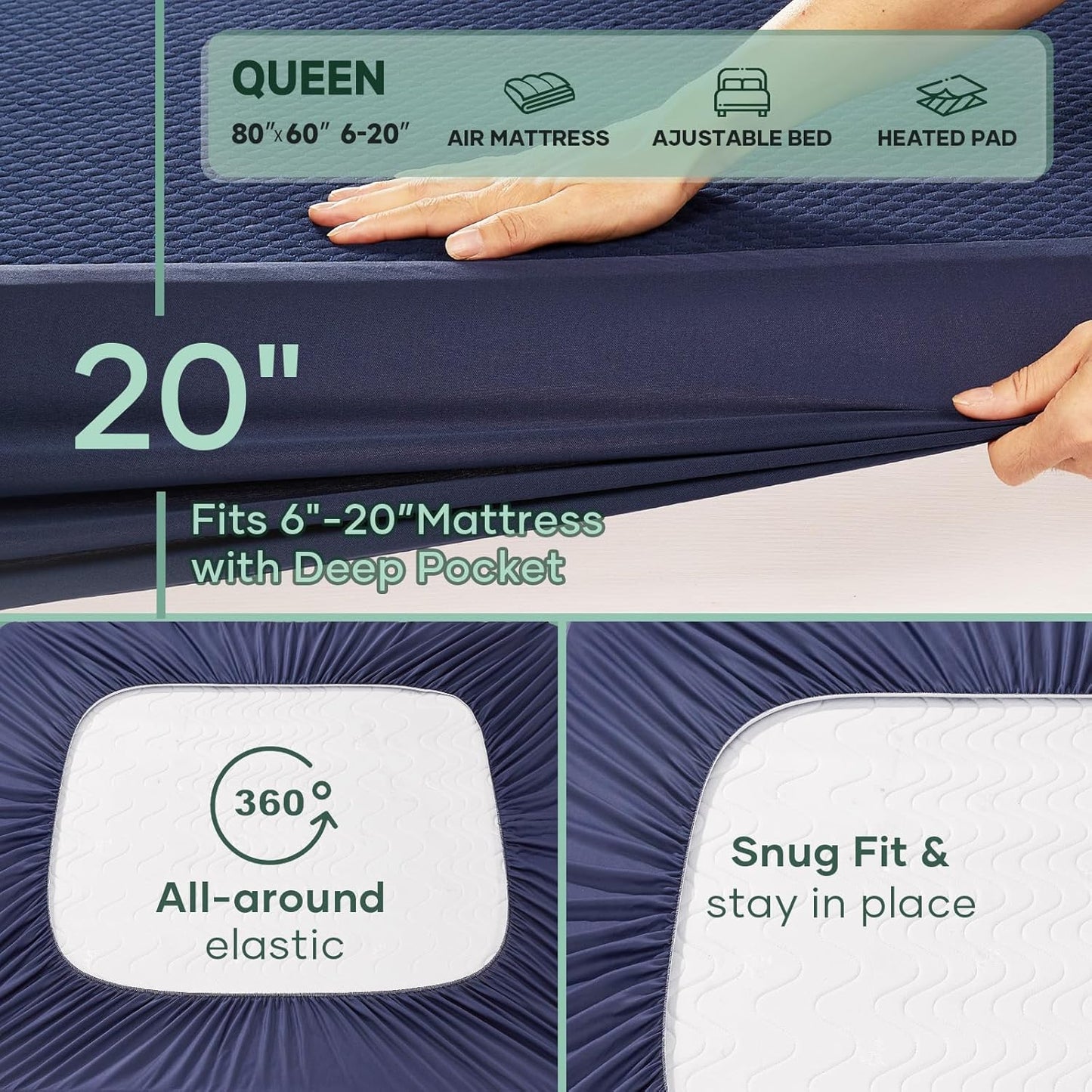 OhGeni 100% Waterproof Queen Size Mattress Protector,Soft Mattress Pad, Cooling Breathable Fitted Sheets,Washable Bed Cover,Non-Slip Deep Pocket,Noiseless for Bedroom