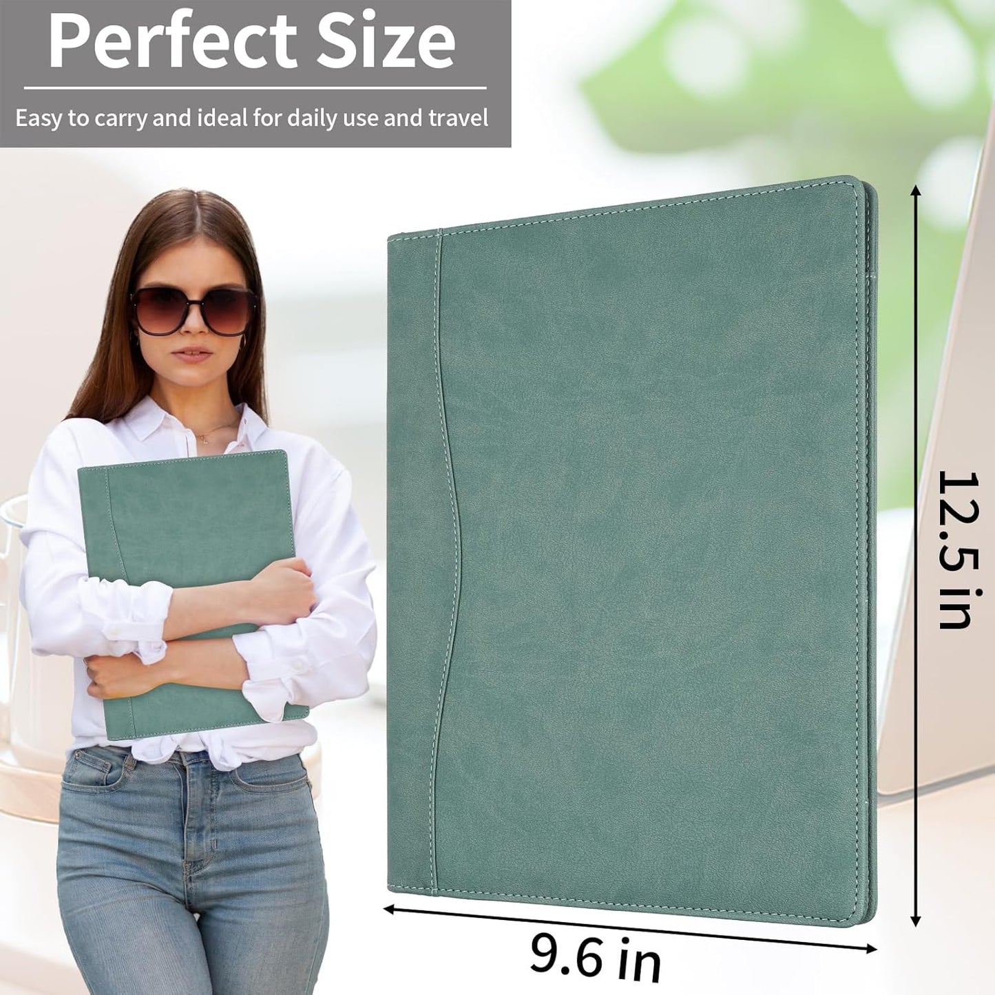 MOWPOG Professional Padfolio Portfolio Binder, Faux Leather Interview Resume Folder, Letter Size A4 Legal Writing Pad Holder, Document Organizer for Business School Office Conference (Black)
