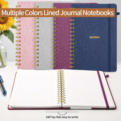 A5 Top Spiral Notebook – Hardcover Journal 160 Pages 100 GSM Thick Paper With Elastic Band & Pen Holder Steno Pads College Ruled Writing Notebooks for Work School Travel Pink