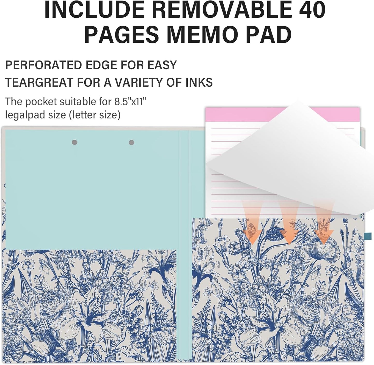 A4 Cute Clipboard Folio with Notepad Clipfolio and Interior Storage, Foldable Nursing Legal Size Clipboards for Work/Kids/Teachers - Almond Tree