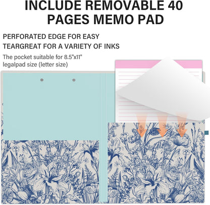 A4 Cute Clipboard Folio with Notepad Clipfolio and Interior Storage, Foldable Nursing Legal Size Clipboards for Work/Kids/Teachers - Almond Tree