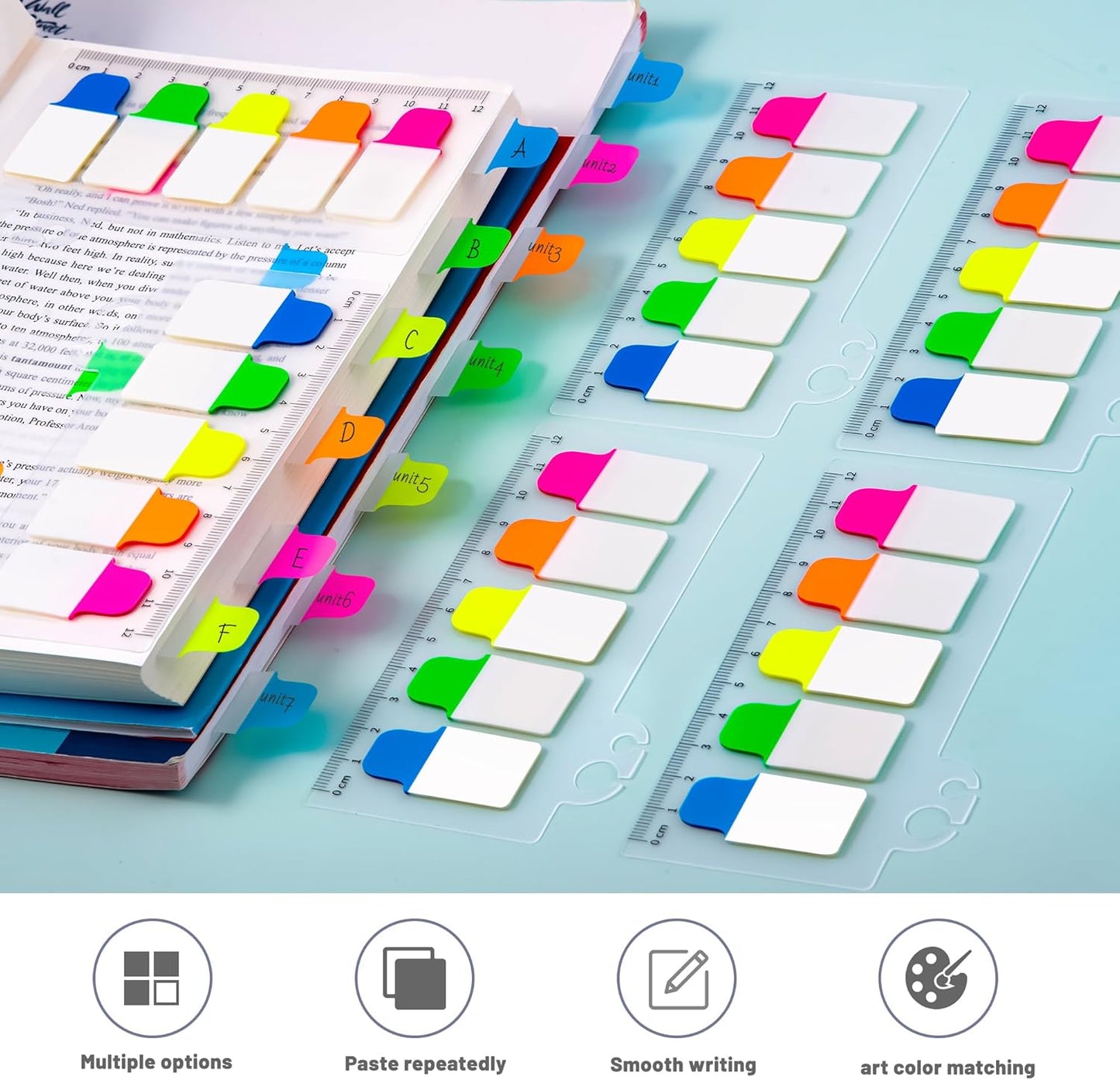 Golcellia Sticky Tabs - 600 Sheets Notebook Tabs - Sticky Flags, Index & Page Tabs - Durable Divider & Binder Tabs for Books & Bibles（6 Pcs, 5 - Color）