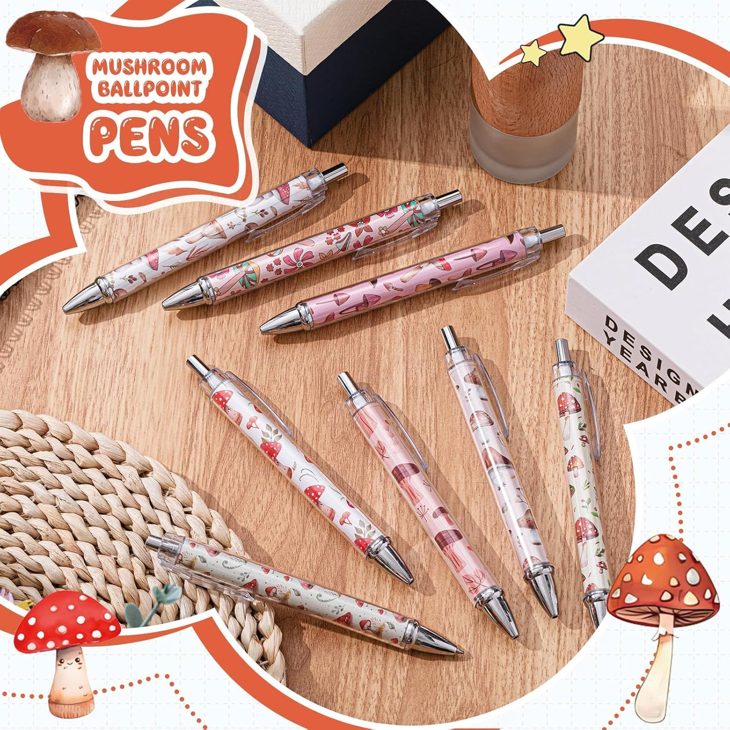 Ireer 8 Pcs Ballpoint Pens for Women 1.00 mm Cute Black Ink Pens Fine Point Smooth Writing for Journaling Aesthetic Office Supplies (Mahjong)