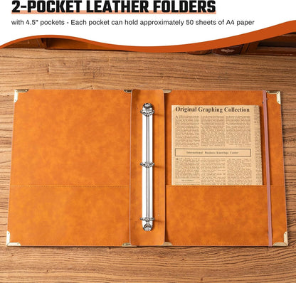 Ovesmusl Leather 3 Ring Binder Fits 8.5"x11" Letter Size Paper, 1 Inch Round Ring Binder Holds 200 Sheets, Notebook Cover Loose Leaf Organizer, Green Tree