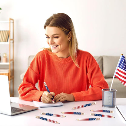 JarThenaAMCS 50Pcs Independence Day Pencil with Erasers American Flag Short Writing Wooden Pencils Red White Blue Patriotic Half Pencil for 250th Anniversary 4th of July School Office Supplies, 4 in