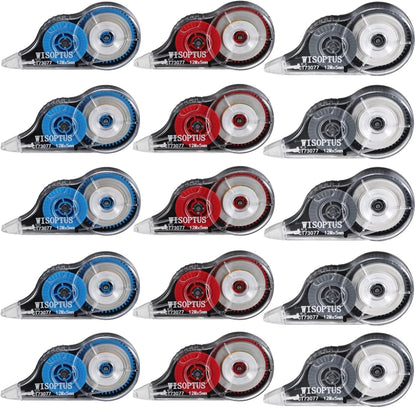 15PCS Correction Tape, 39.37ft Each, Fast, Clean, Opaque and Easy to Use Tear-Resistant Correction Tape Bulk Office or School Supplies, Blue, Red, Gray