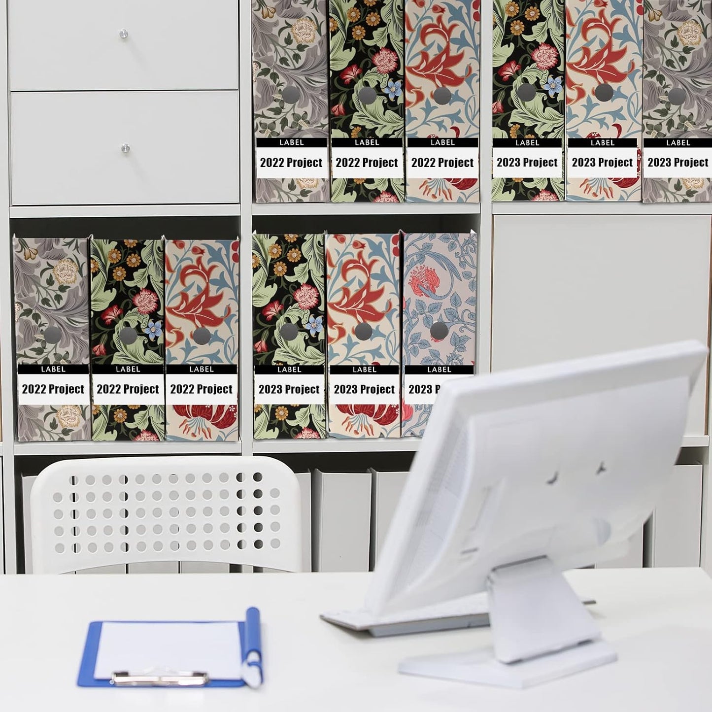 PerKoop 6 Pcs Decorative Magazine File Holders Floral Foldable File Folders Magazine Storage Boxes Rack Desk Organizer Documents with Printable Labels for School Office Home (Floral)