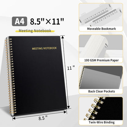 SUNEE Half Meeting Half Note - 7.5"x10" Professional Notebooks for Work - 160 Pages, B5 Size Project Planner, Spiral Meeting Agenda/Minutes Organizer for Women Men, Note Taking, Office & Business