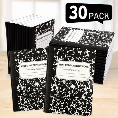 feela Mini Composition Notebook, Cute 30 Pack Black Narrow Ruled Mini Composition Books Bulk, Small Pocket Marble Journal Notebooks for Kids Students College Office, Pocket Size 4.5 x 3.25 in