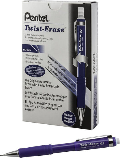 Pentel Twist-Erase III Mechanical Pencil, (0.7mm), Black Barrel, 12 Pack (QE517A)