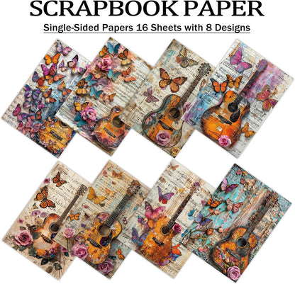PRSTINCOL Scrapbook Paper,16 Sheets 4.1x5.8 Inch Vintage Stripe Style Scrapbook Supplies,Single-Sided Vivid Origami Decoupage Paper for DIY Crafts, Card Making, Art Journaling