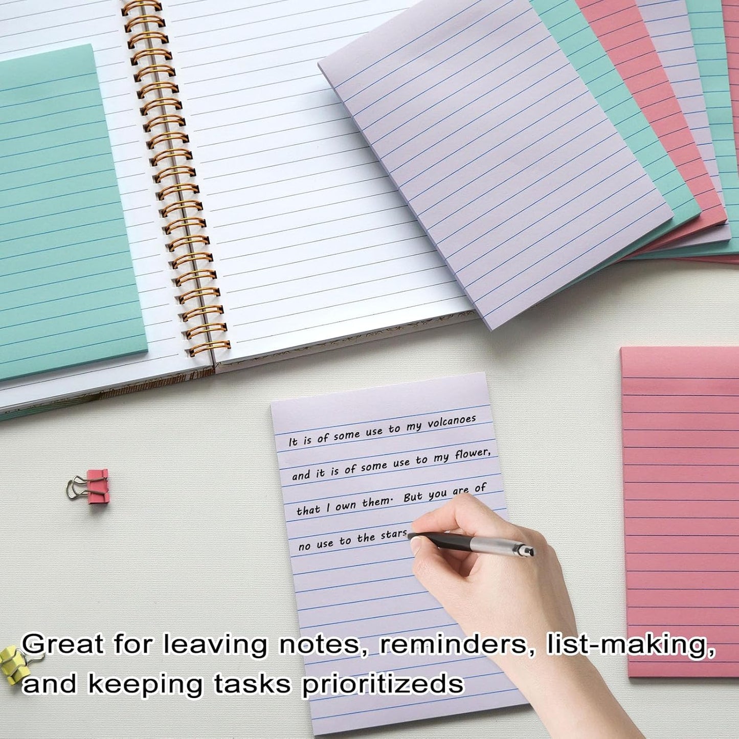 9 Pack Lined Sticky Notes 4X6 in Post Sticky Notes with Lines, Large Ruled Post Sticky Colorful Super Sticking Power Memo Pads Strong Adhesive (Pink Themed)