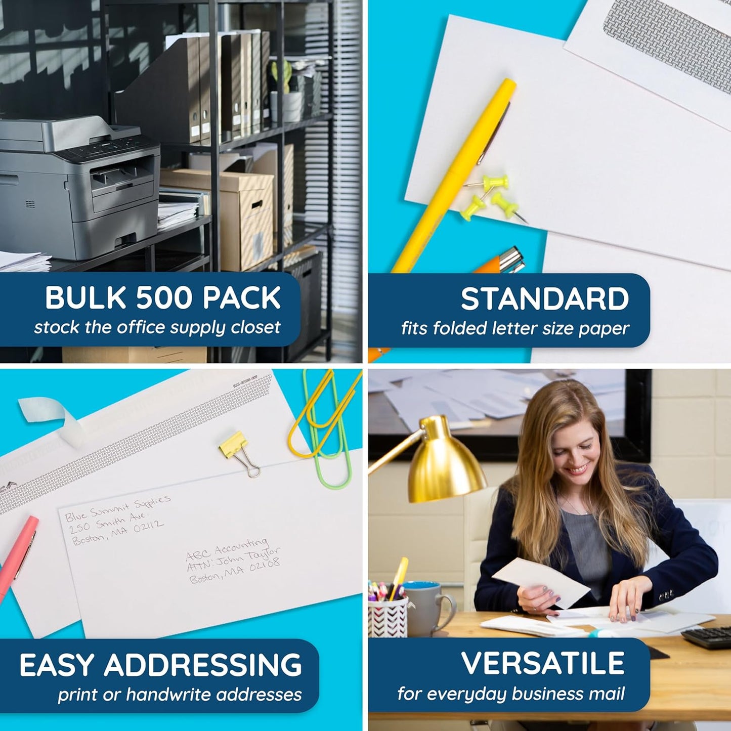 500#10 Windowless Security Envelopes Self Seal, Peel and Seal, Security Tinted, Printer Friendly Design for Business, Dimensions - 4-1/8 Inch x 9 ½ Inch - Envelopes Letter Size for Mailing