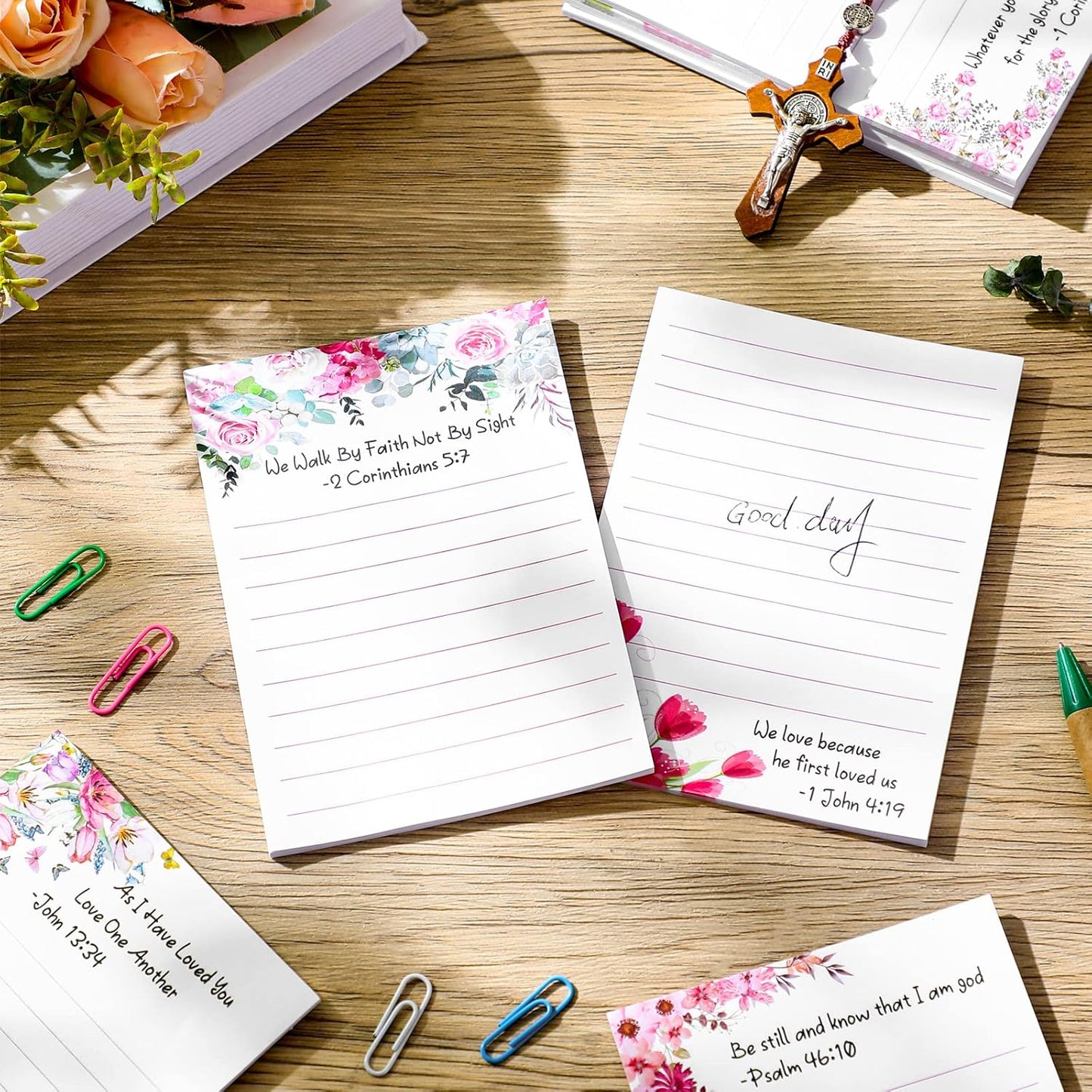 Gersoniel 8 Pack Christian Sticky Notes Gifts for Mothers Day Bulk for Church Small Scripture Inspirational Memo Pads Floral Adhesive Religious Bible Verse Quotes Notepads, 4 x 5.5 Inch(Simple Style)