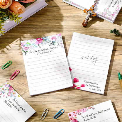 Gersoniel 8 Pack Christian Sticky Notes Gifts for Mothers Day Bulk for Church Small Scripture Inspirational Memo Pads Floral Adhesive Religious Bible Verse Quotes Notepads, 4 x 5.5 Inch(Simple Style)