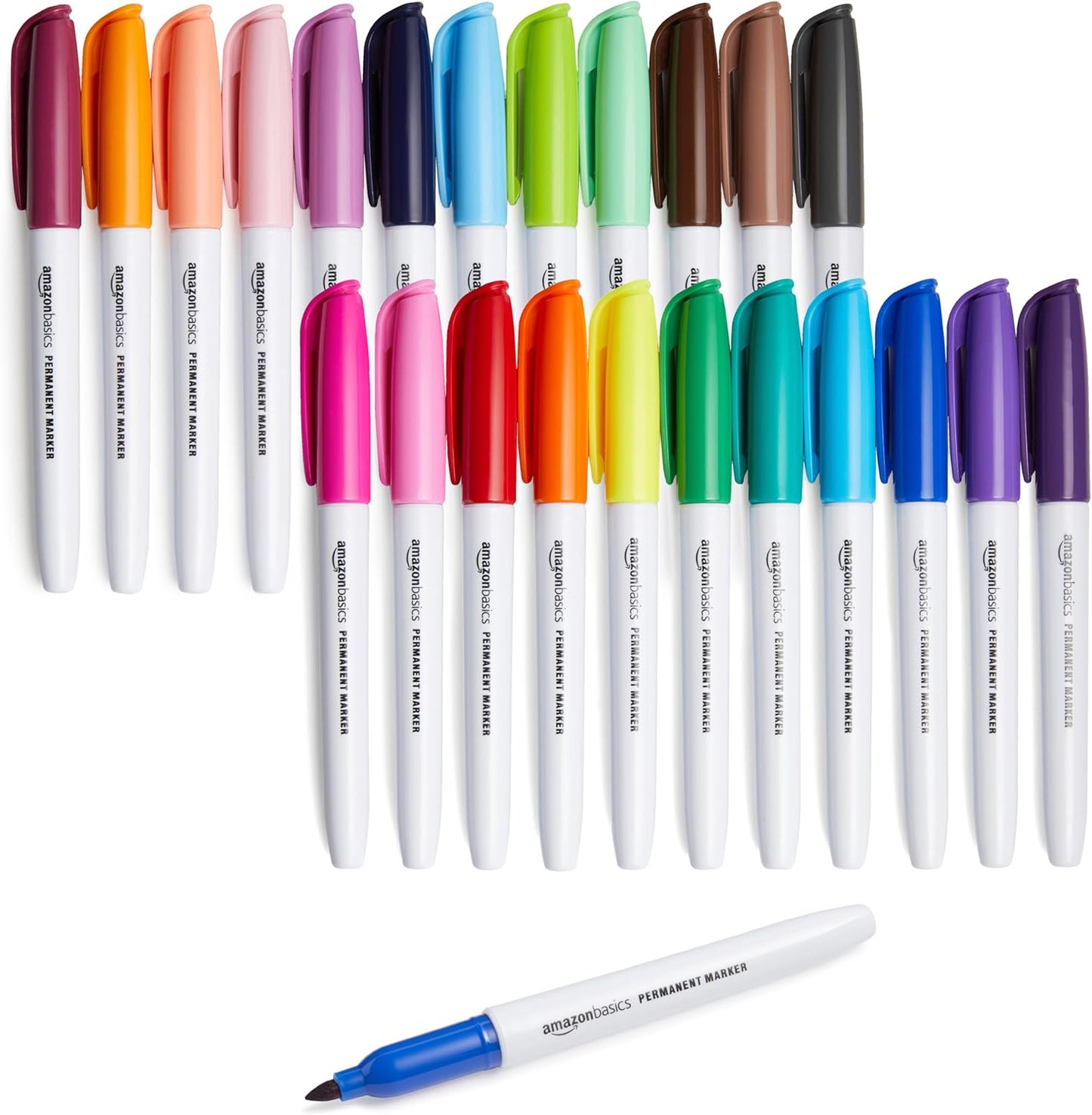 Amazon Basics Fine Tip Permanent Markers for Writing, Drawing, Quick Drying, Office, School, and Home Use, Black, 24 Pack