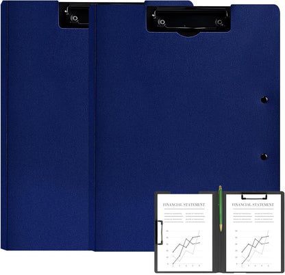 Clipboard Folder, A4 Foldable Clipboards, Office Clipboard Folder with Double Clips Metal Clip, 360 Degree Foldable Storage Clipboards for Office, School or Medical Field, Blue