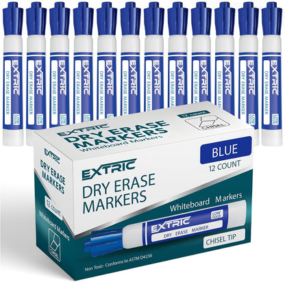 EXTRIC Black Dry Erase Markers, 12 Count Whiteboard Markers Chisel Tip, White Board Marker Dry Erase, Low Odor Chisel Tip Erasable Markers