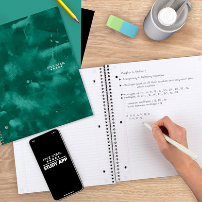 Five Star Spiral Notebook + Study App, 1 Subject, College Ruled Paper, 8-1/2" x 11", 80 Sheets, Styles, 4 Pack (850222F)