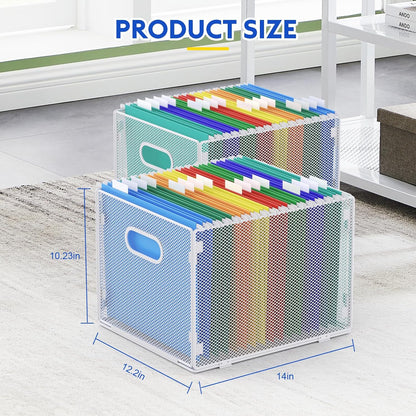 samstar 2 Pack Hanging File Organizer, Mesh File Folder Box Filing Box File Cabinet Organizer Storage Boxes, Letter Size