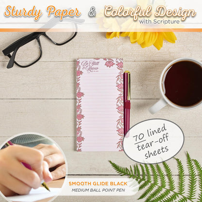 Christian Art Gifts Compact Magnetic Notepad & Medium Ballpoint Pen Set: Trust in the Lord Inspirational Scripture, Shopping Lists, Memos, Reminders, 70 Lined Easy Tear-off Sheets, Purple/Teal Floral